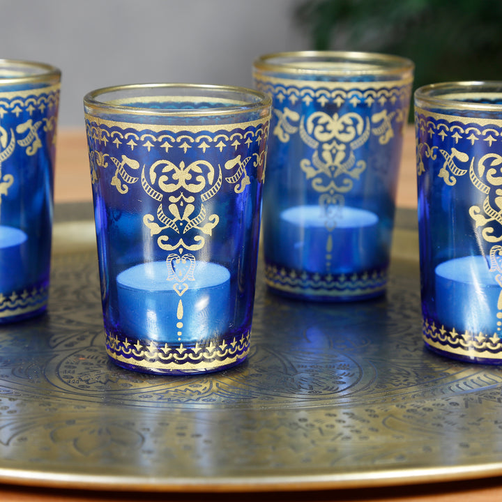 Värmeljusglas blåguld set om 6 st