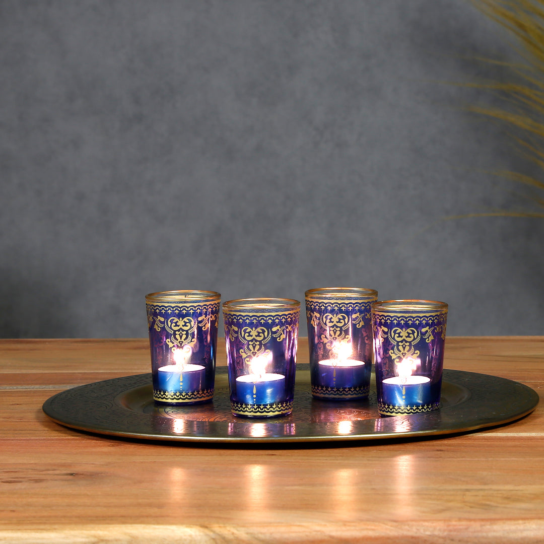Värmeljusglas blåguld set om 6 st