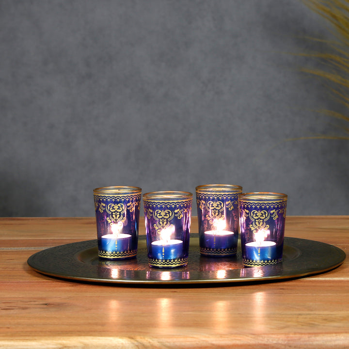 Värmeljusglas blåguld set om 6 st
