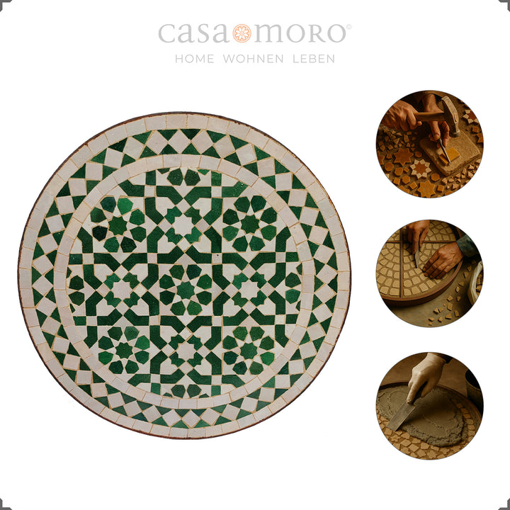 Runt mosaikbord i klassisk, modern stil för trädgården, terrassen eller kökshörnan