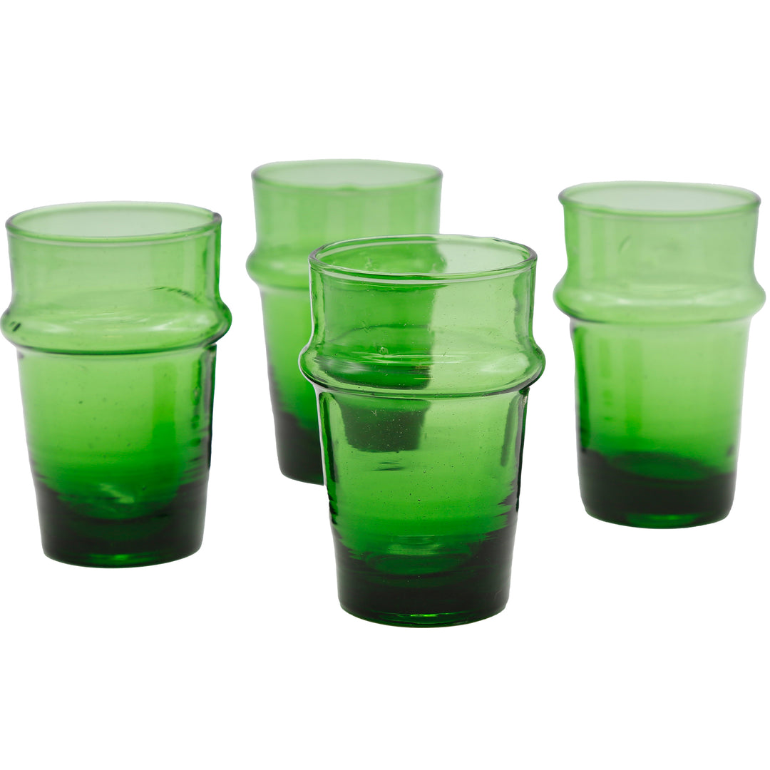 Cappuccinoglas i grönt glas, 4 delar och munblåsta med synliga inneslutningar