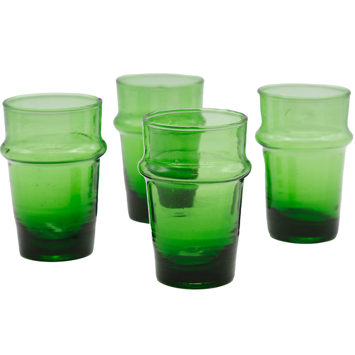 Cappuccinoglas i grönt glas, 4 delar och munblåsta med synliga inneslutningar