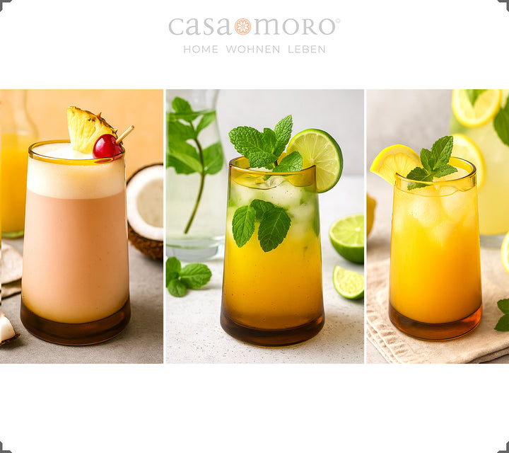 Honungsfärgade glas som används som cocktailglas - perfekta för sommardrinkar och garnera med lime