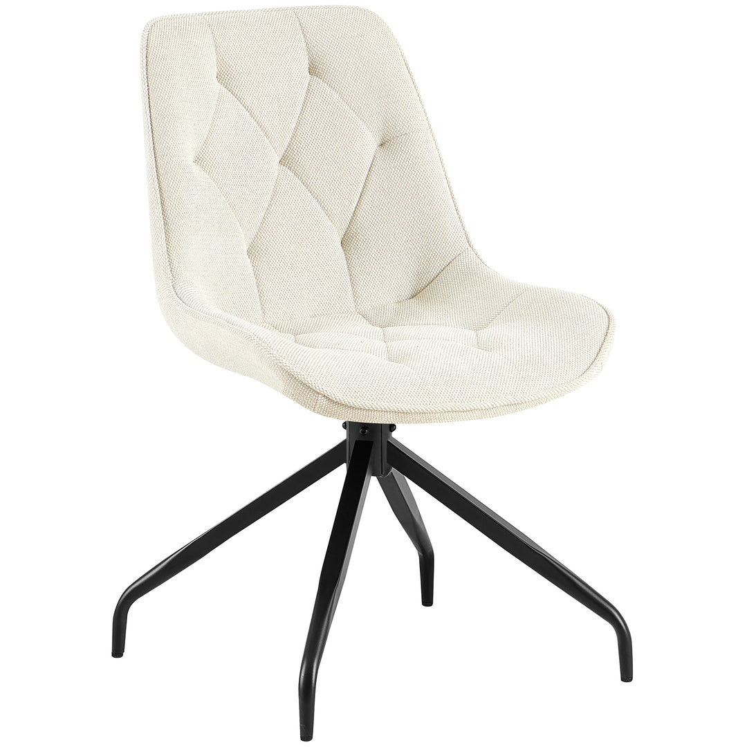 Klädd stol 360° roterbar i beige med svart metallram - elegant matstol med fin diamantquiltning och automatisk returfunktion
