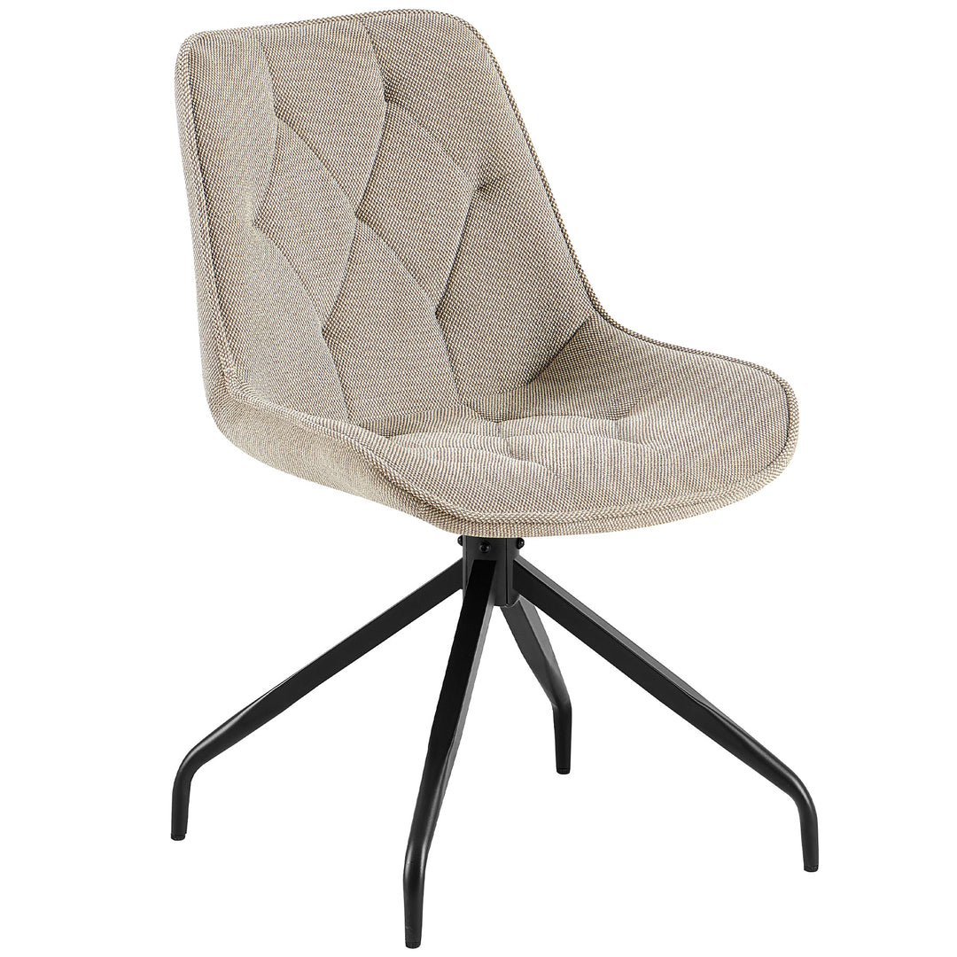 Klädd stol som kan roteras 360° i brunt med svart metallstomme - modern matstol med diamantquiltning och ergonomisk sittform
