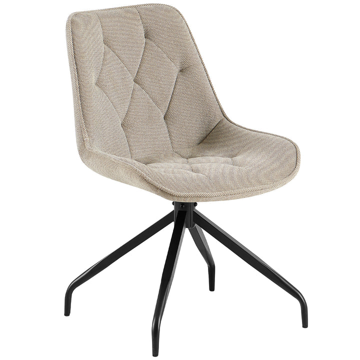 Klädd stol som kan roteras 360° i brunt med svart metallstomme - modern matstol med diamantquiltning och ergonomisk sittform