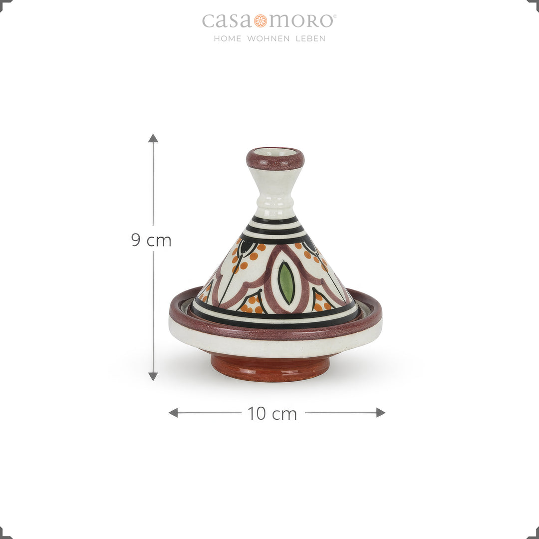 Spice tagine gjord av lera, handmålad keramik med en höjd av 9 cm och en diameter på 10 cm