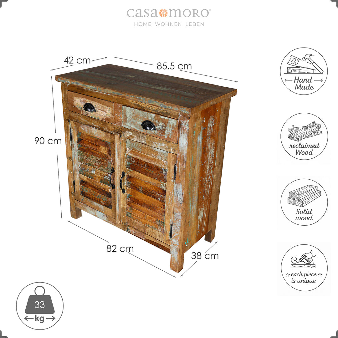 Måttskiss av en highboard av massivt trä, höjd 90 cm, bredd 82 cm, djup 38 cm, isolerad