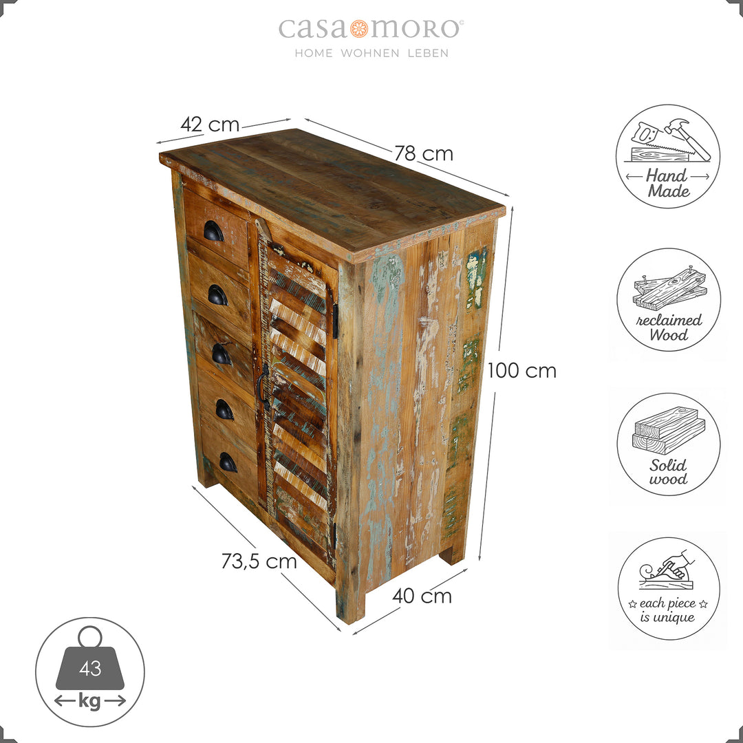Måttskiss av en highboard av massivt trä, höjd 100 cm, bredd 73,5 cm, djup 40 cm, isolerad