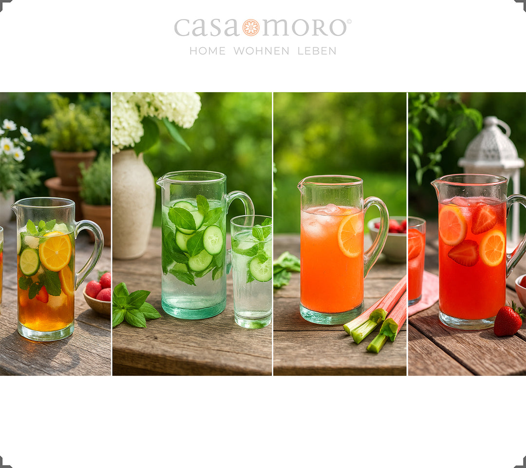 Transparent glaskaraff - 1 liters volym, med handtag och pip