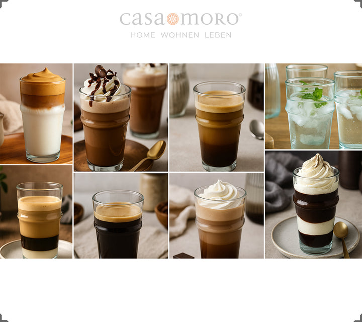 Set med 4 latte macchiato-glas - handblåsta av återvunnet glas