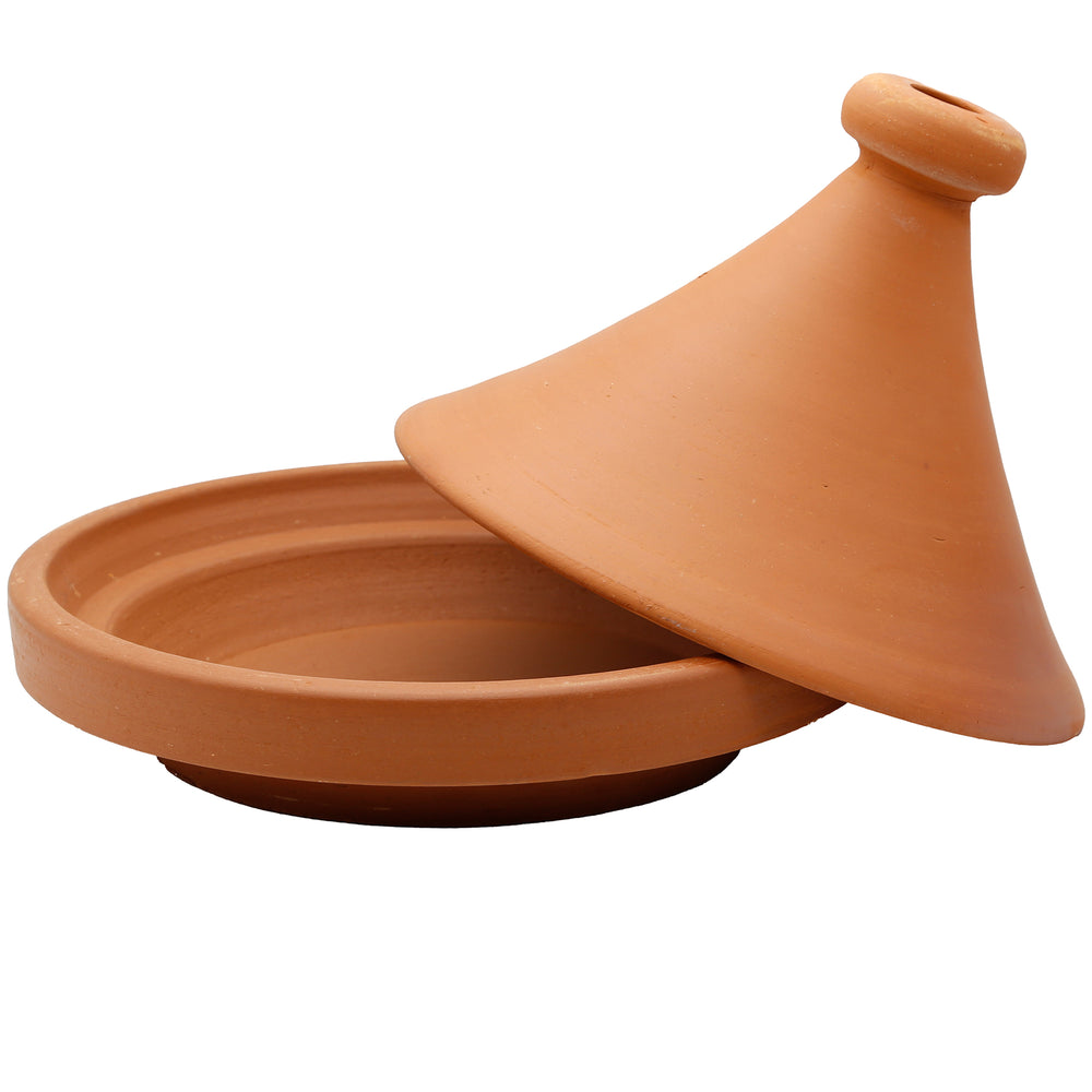 Tajinegryta från Marocko 30 cm med avtaget lock, naturlig och oglaserad