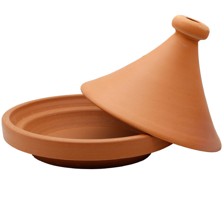Tajinegryta från Marocko 30 cm med avtaget lock, naturlig och oglaserad