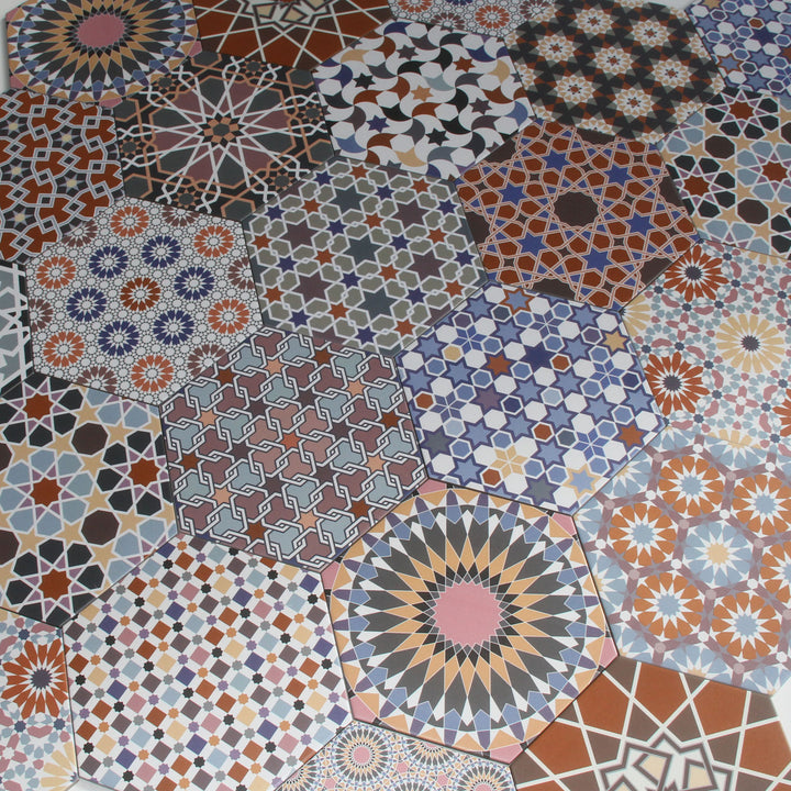 Orientaliska lapptäckeplattor – 32,8x28,5 cm sexkant