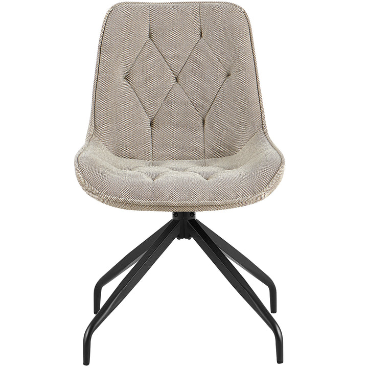 Framifrån av den stoppade stolen som kan roteras 360° i brunt med en svart metallram - elegant matsalsstol med diamantquiltning och en bekväm sittform