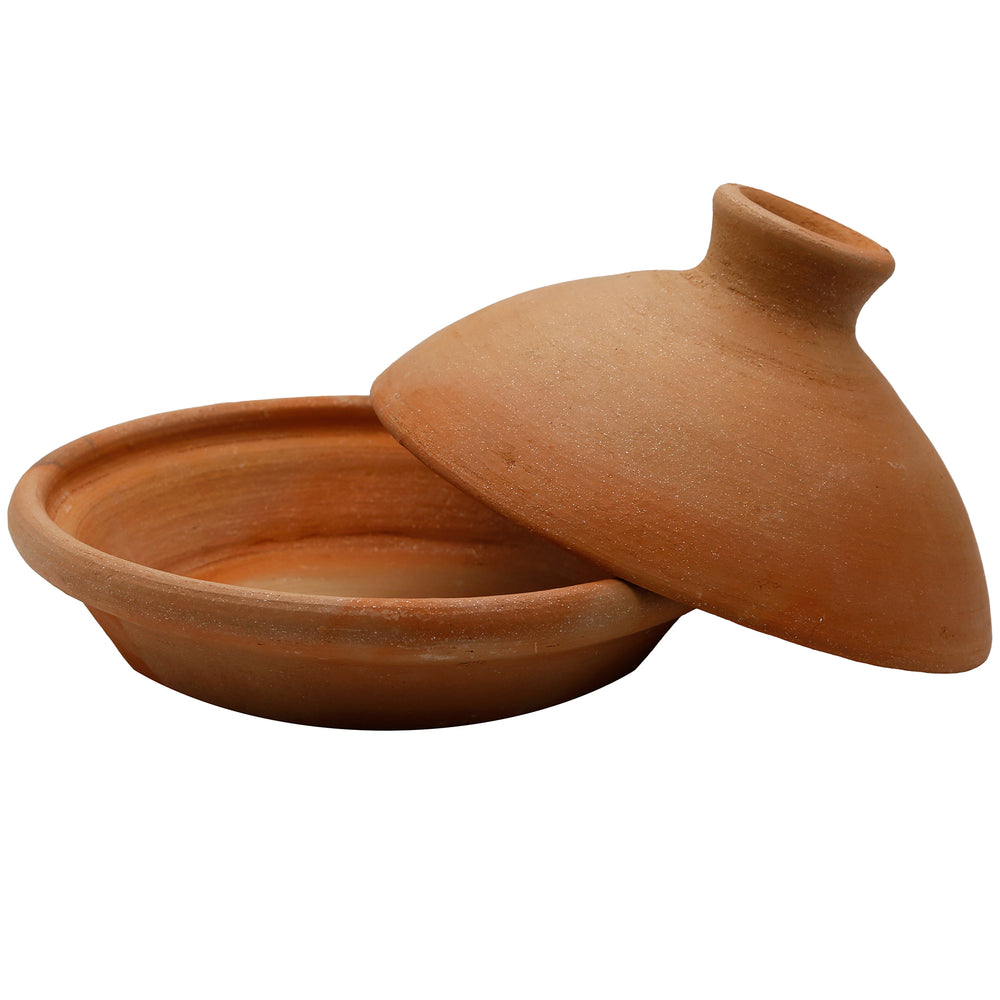 Tagine 25 cm gjord av lera och lera, oglaserad som en marockansk gryta 