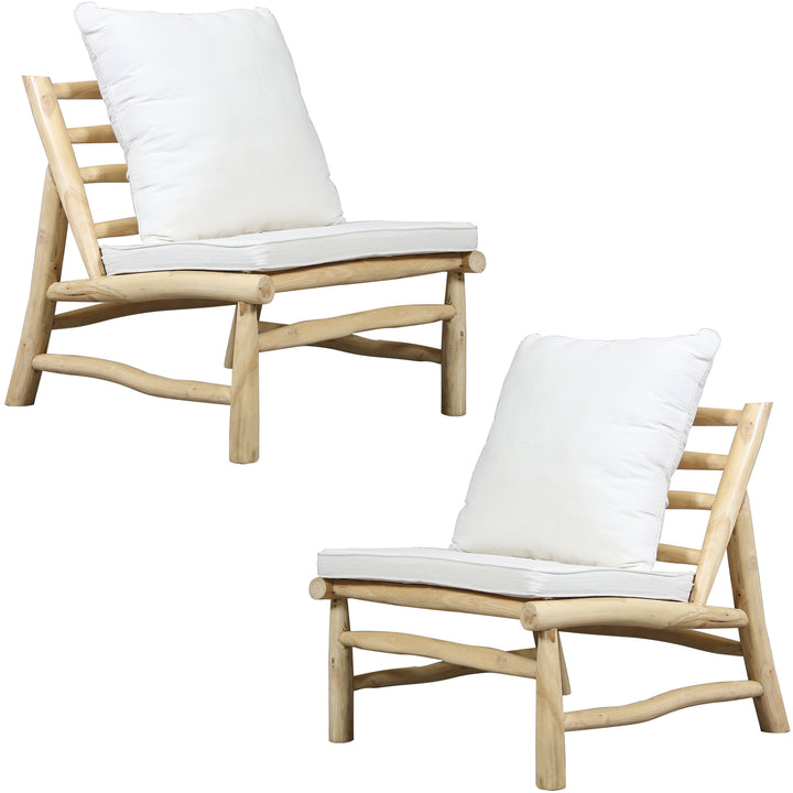 Set med 2 fåtöljer av naturligt teak med PU-skumkuddar, lämpliga för utomhus- och inomhusbruk