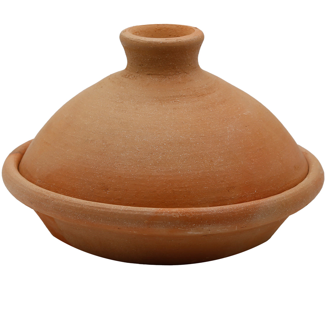 Tagine 25 cm gjord av naturlig lera och lera, oglaserad som en traditionell gryta