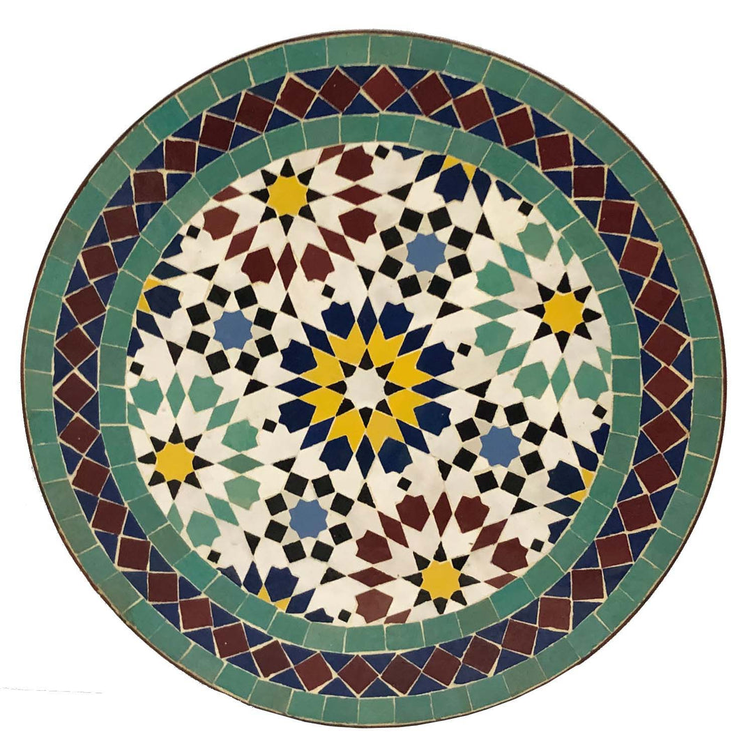 Runt bord 45 cm med grön Zellige mosaik i jade, mint och svart för vardagsrum eller terrass