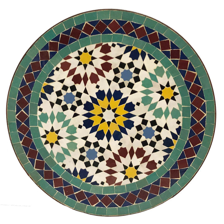 Runt bord 45 cm med grön Zellige mosaik i jade, mint och svart för vardagsrum eller terrass