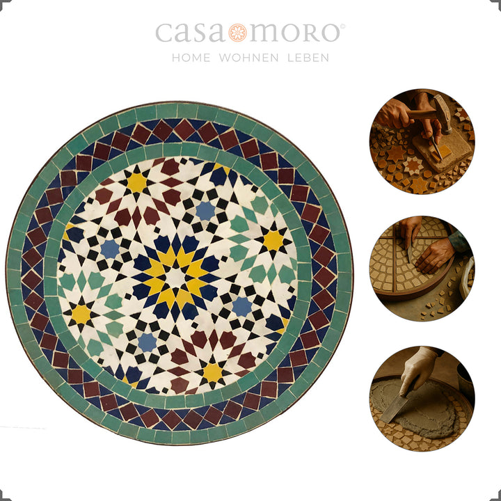 Handgjort mosaikbord med en harmonisk färgpalett i gröna nyanser - orientaliskt och modernt på samma gång